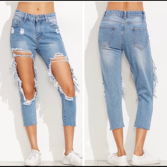 New! Mom jeans distressed skinny - Picture 1 of 7